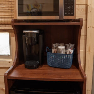 Sloth Cabin microwave and coffee maker
