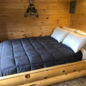 Zebra Cabin master bed